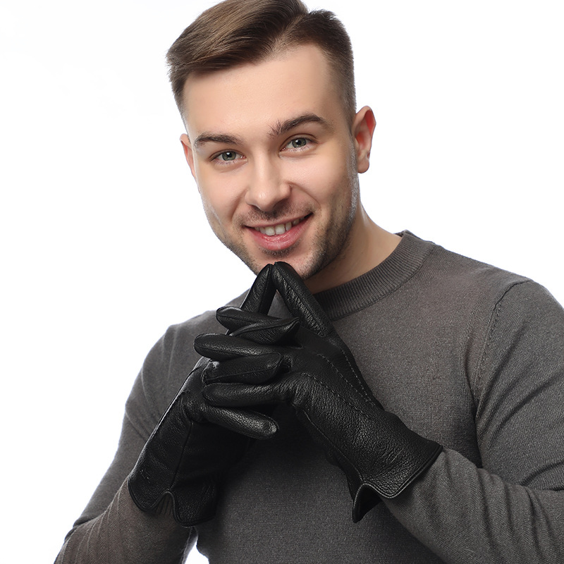 Wool Glove Lined - Guanti da uomo in similpelle di